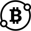 Bitcoin sign in a circle with two spots connect symbol icon 64x64