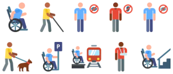 Disabled people assistance icon pack
